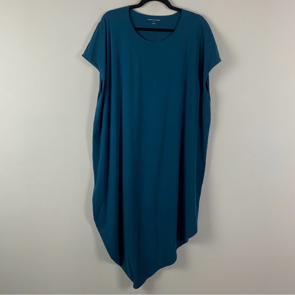 Universal Standard Geneva Dress Teal Asymmetric Size XL Petite Short Sleeve, 24